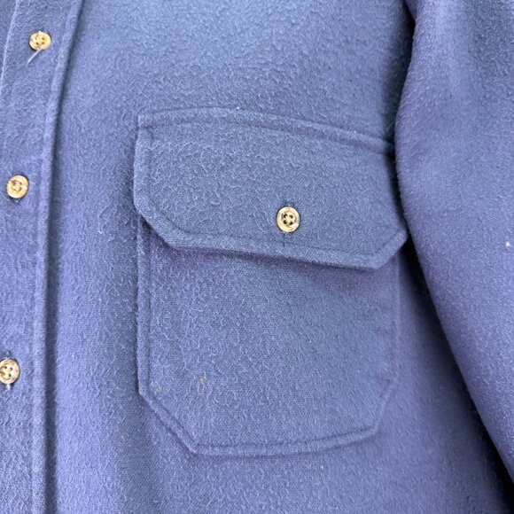 Lands End Navy Cotton Button-Up Shirt W/ Brown Corduroy Collar Workwear - Picture 5 of 9